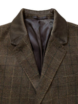 John Lewis x Abraham Moon Coat 40R Olive-Brown Plaid Wool Tweed