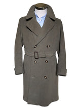 Vintage Hepworths Belted DB Great Coat M/40R Sage Green Heavy Wool