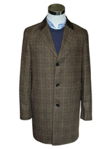 John Lewis x Abraham Moon Coat 40R Olive-Brown Plaid Wool Tweed