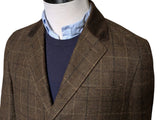 John Lewis x Abraham Moon Coat 40R Olive-Brown Plaid Wool Tweed