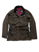 Barbour Ladies Vintage International Belted Waxed Jacket M/6 US Brown Cotton