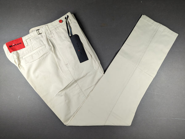 Kiton Trousers 37/38 Light Beige Pleated Side adjusters Cotton DMG