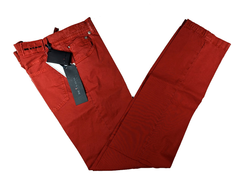 Kiton Jeans 32 Washed Tomato Red Soft Cotton Stretch