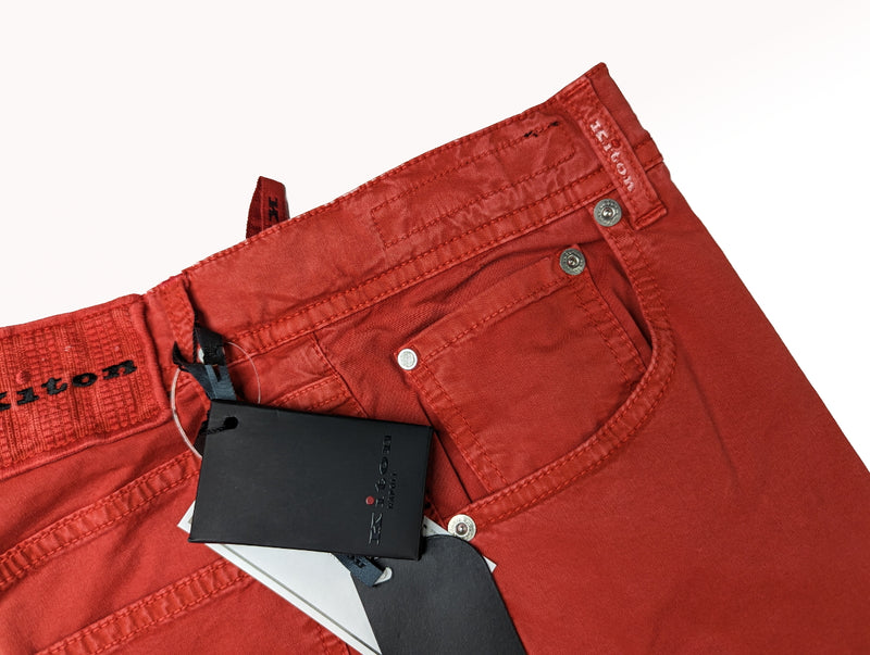 Kiton Jeans 32 Washed Tomato Red Soft Cotton Stretch