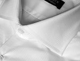 Benjamin Dress Shirt: Solid white jacquard, medium spread collar, pure cotton