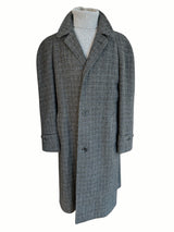 Vintage Dunn & Co. Harris Tweed Balmacaan Raglan Coat M/L Earthy Grey Check Wool