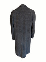 Vintage Dunn & Co. Harris Tweed Balmacaan Raglan Coat M/L Earthy Grey Check Wool