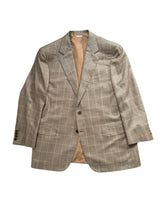 Brioni Sport Coat 44R Tan Windowpane 2-Button Wool/Silk