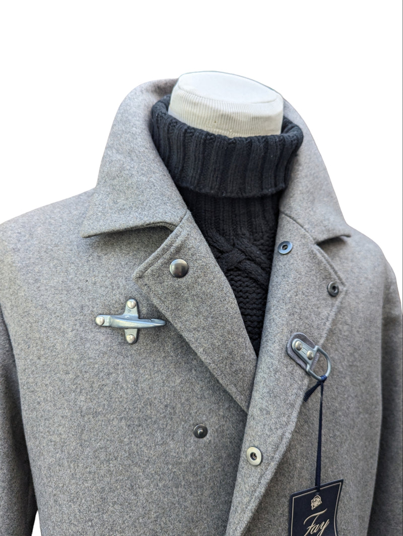 Fay Coat M/L Dark Stone Grey Double Breasted Wool/Cashmere