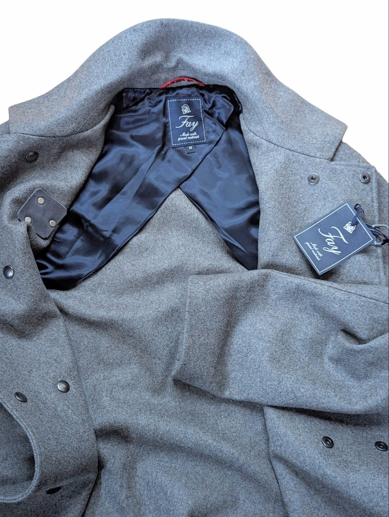 Fay Coat M/L Dark Stone Grey Double Breasted Wool/Cashmere
