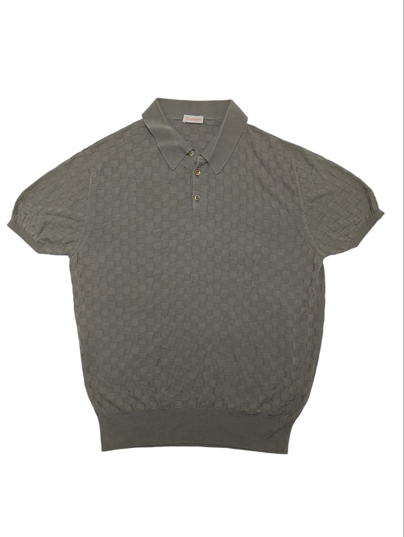 Cruciani Polo Knit Shirt M Checkered Taupe Silk/Cotton