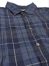 Canali Sport Shirt XXXL Blue Plaid Needle Cord Cotton