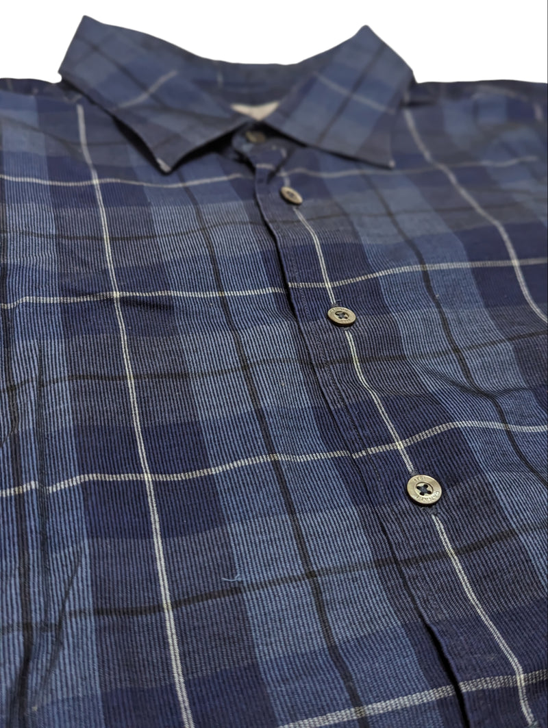 Canali Sport Shirt XXXL Blue Plaid Needle Cord Cotton