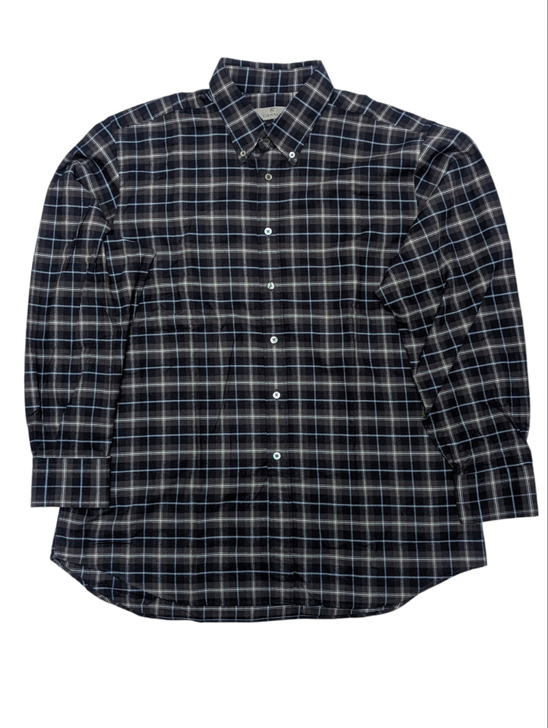 Canali Sport Shirt XXXL Navy/Grey Plaid Cotton Flannel