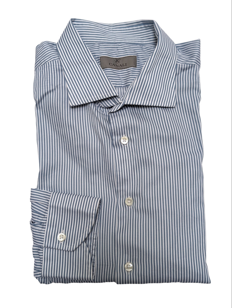 canali dress shirts Canali Dress Shirt 17.75 XXXL Blue Striped Cotton – eHABERDASHER