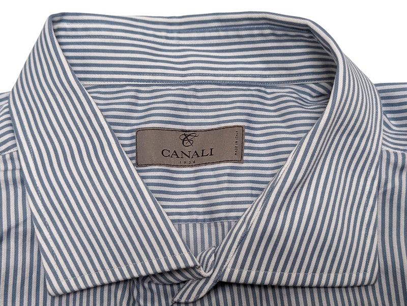 Canali Dress Shirt 17.75 XXXL Blue Striped Cotton