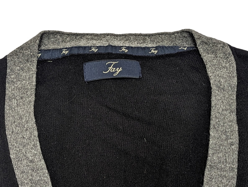 Fay Sweater S/M Black Grey Trimmed Cashmere Cardigan