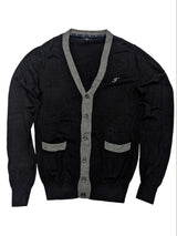 Fay Sweater S/M Black Grey Trimmed Cashmere Cardigan