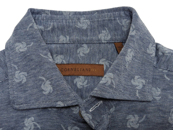 Corneliani Sport Shirt 15.5/M Washed Blue Cotton Pique