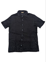 Cruciani Polo Knit Buttoned Shirt 52/L Navy Blue Linen