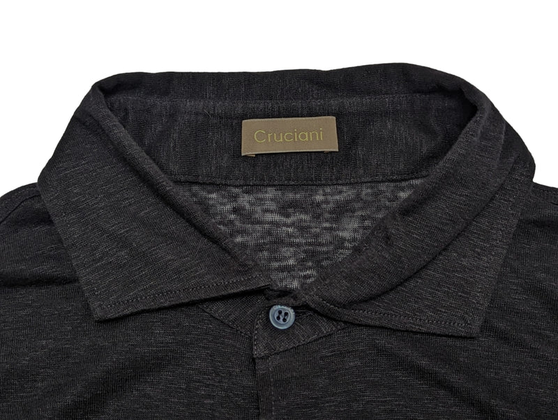 Cruciani Polo Knit Buttoned Shirt 52/L Navy Blue Linen