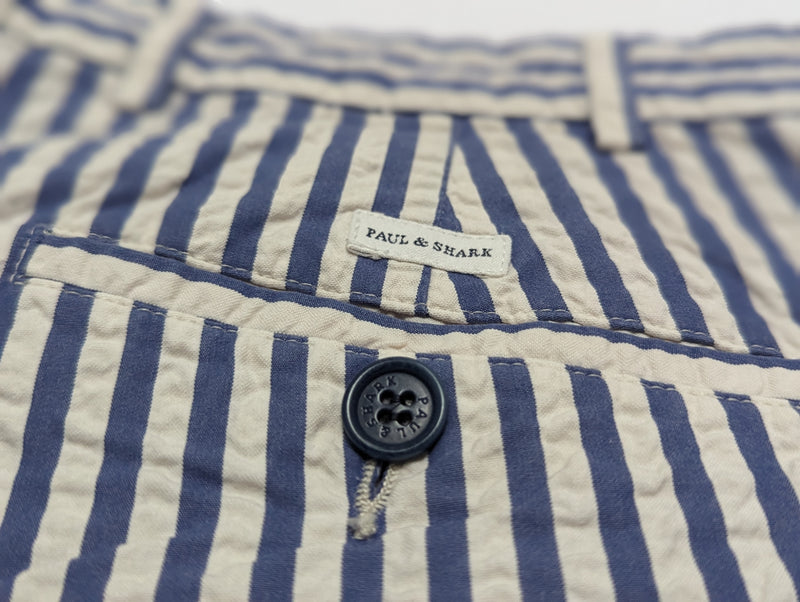Paul & Shark Shorts 32 Blue/White Seersucker Stripes Pure Cotton