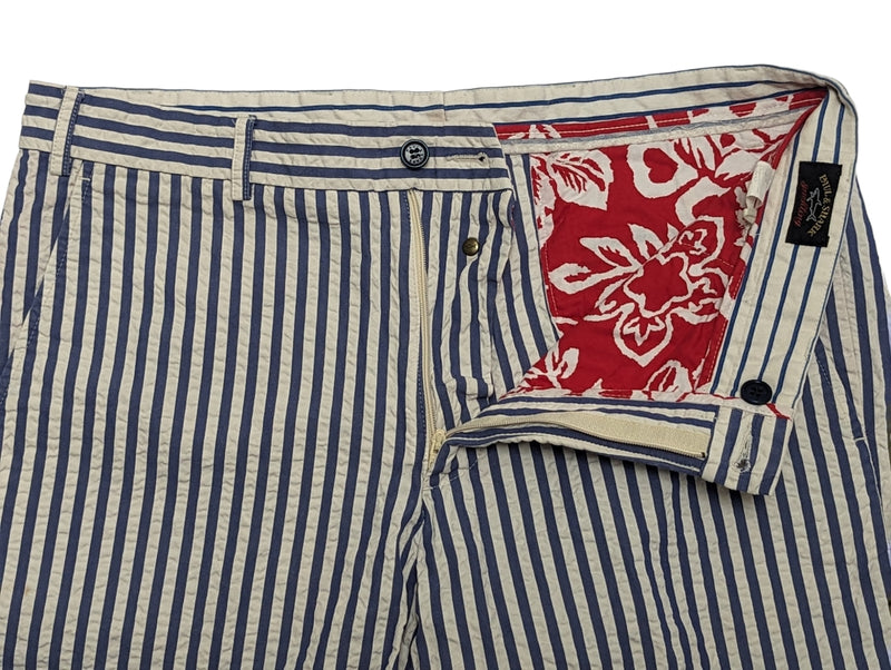 Paul & Shark Shorts 32 Blue/White Seersucker Stripes Pure Cotton
