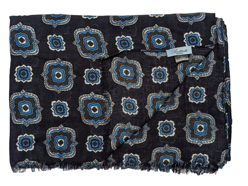 Battisti Scarf Navy Squared Medallions Modal/Cashmere whisper