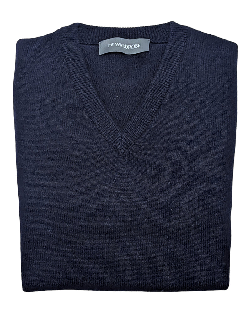 The Wardrobe Sweater S Navy V-neck Pure Cashmere