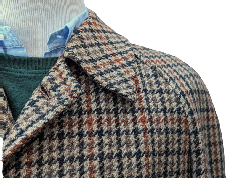 Vintage Tweed Balmacaan Coat 42R Tan Bold Check 3-button pure wool