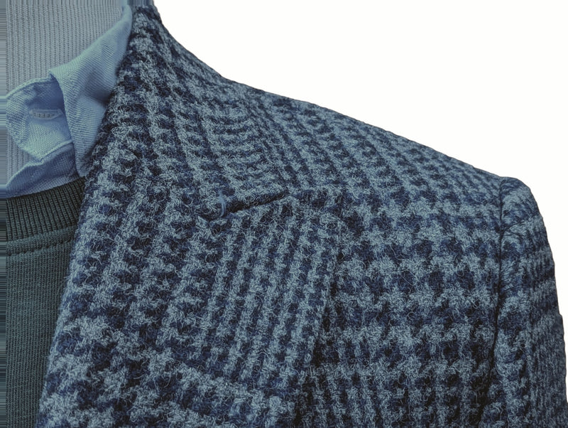Abraham Moon Coat M Peak Lapel Half belt Grey/Navy Plaid 2-button pure wool