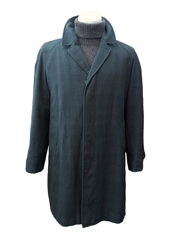 Vintage Dunn & Co. Raglan Coat 46 Dark Greenish Grey Plaid 3-button pure wool