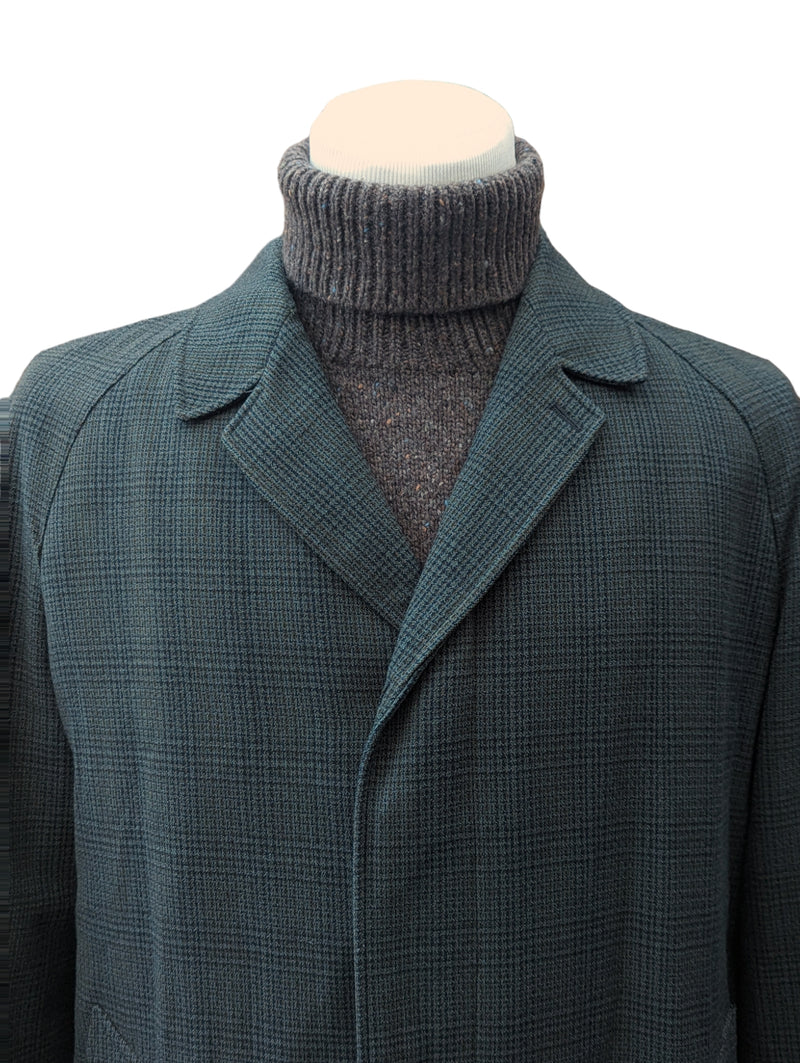 Vintage Dunn & Co. Raglan Coat 46 Dark Greenish Grey Plaid 3-button pure wool