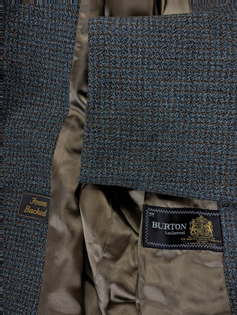 Vintage Burton Royal Warrant Raglan Coat L/42 Lovat Blue/Brown Check 3-button pure wool