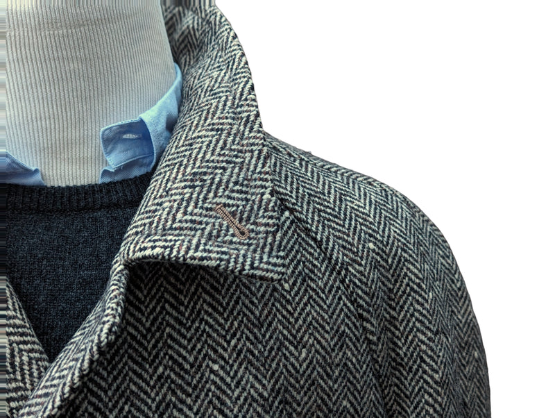 Vintage Austin Reed Tweed Belted Balmacaan Coat 40/42R Earthy Grey Herringbone 3-button pure wool