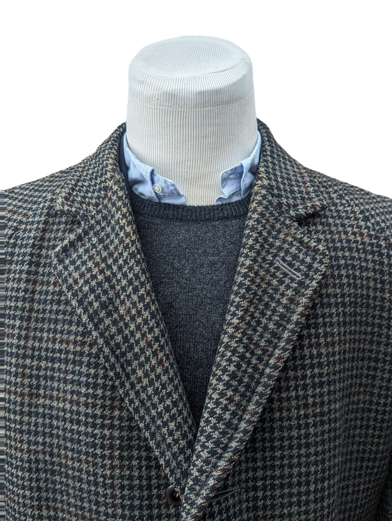 Vintage Dunn & Co. Tweed Raglan Coat 44/46R Black/Earthy Grey Check 3-button Wool Crombie