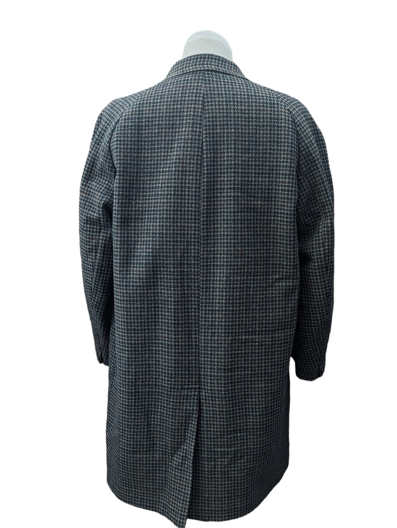 Vintage Dunn & Co. Tweed Raglan Coat 44/46R Black/Earthy Grey Check 3-button Wool Crombie