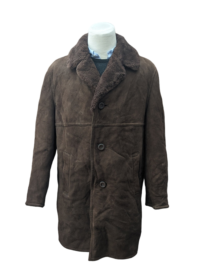 Vintage Striwa Leather Shearling Coat L/42 Dark Brown 3-button