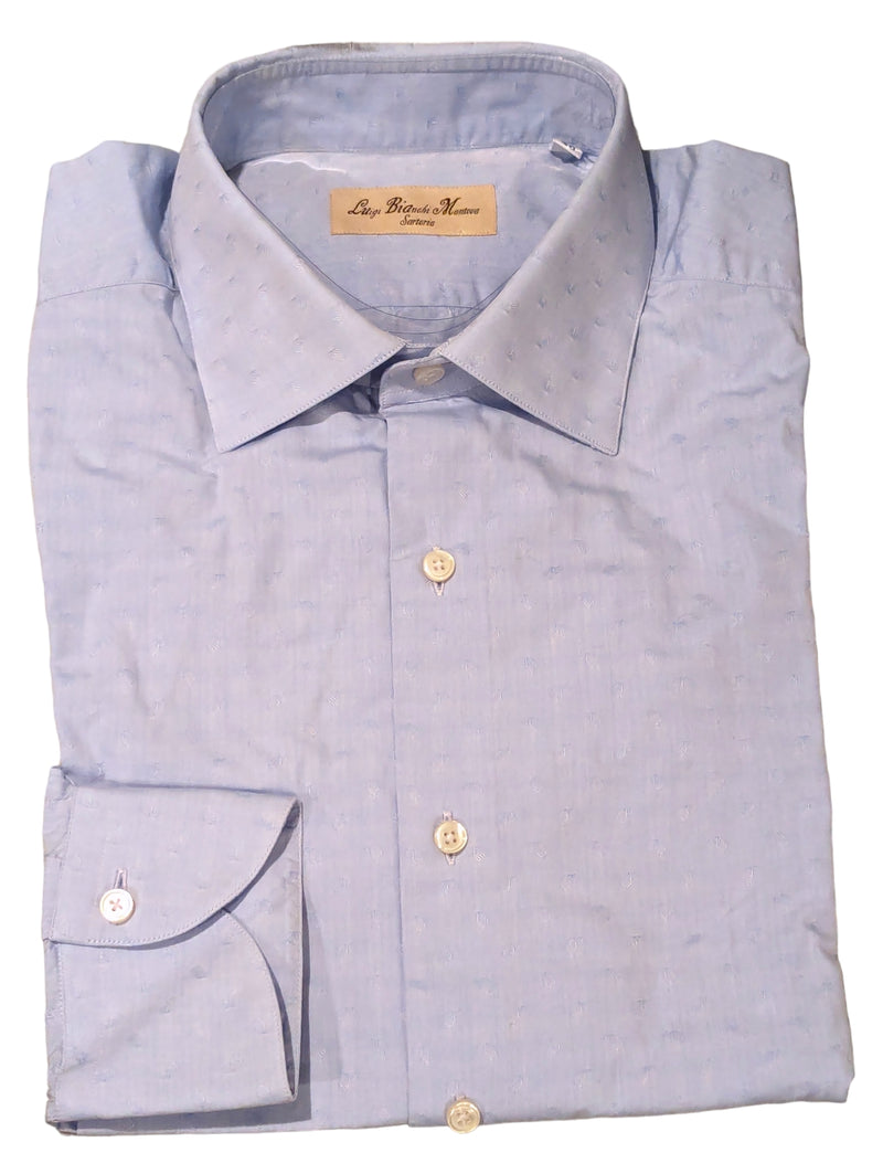Luigi Bianchi Shirt 15.75, Pale blue Paisley Jacquard Spread collar Cotton