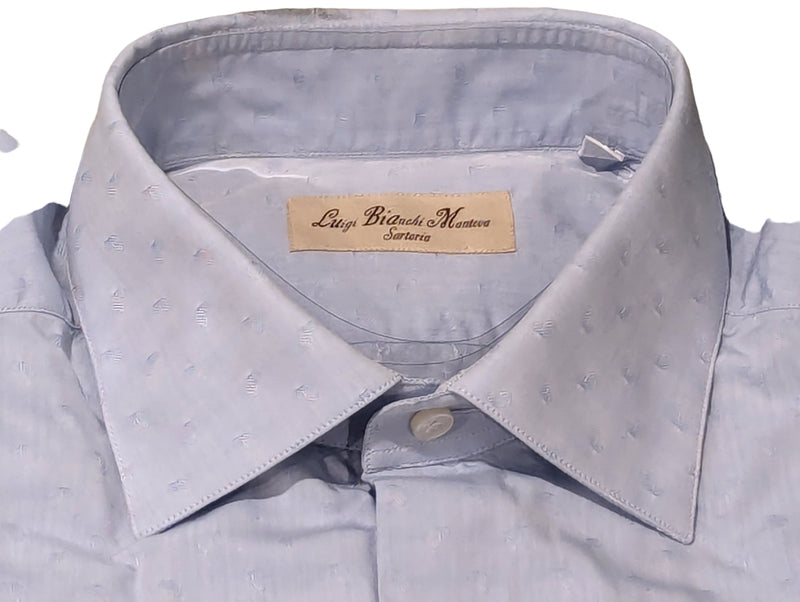 Luigi Bianchi Shirt 15.75, Pale blue Paisley Jacquard Spread collar Cotton