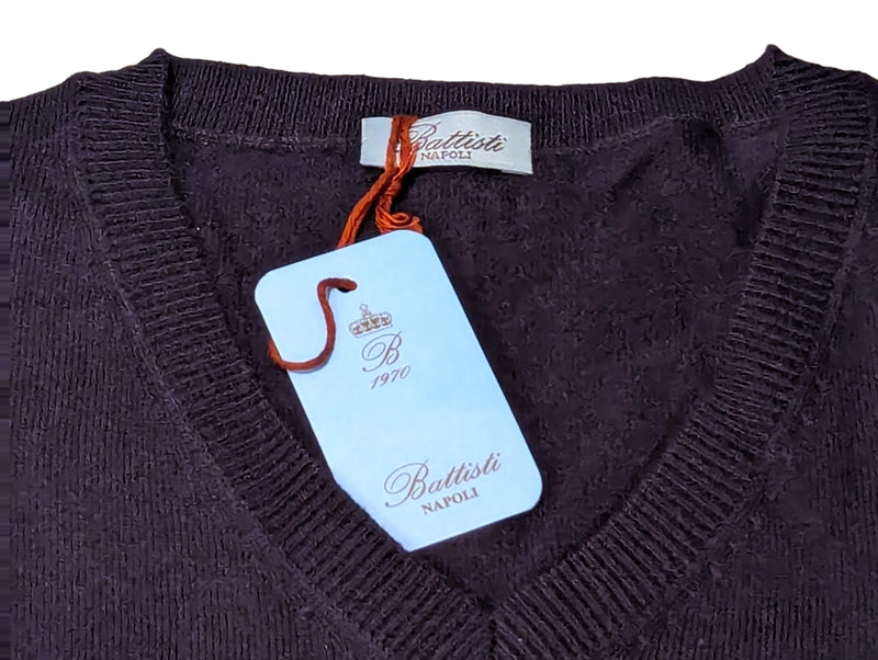 Battisti Sweater: Navy blue, V-neck, cashmere silk blend