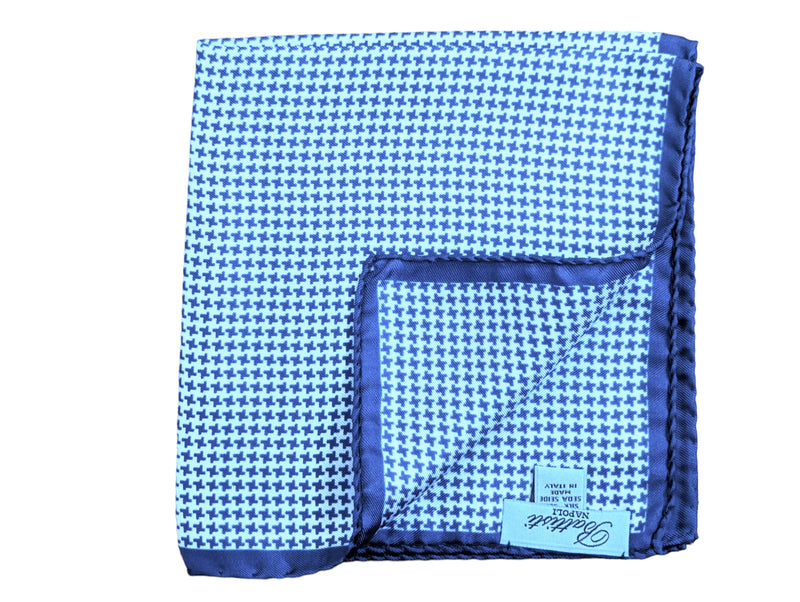Battisti Pocket Square: Royal blue & white mini check, pure silk