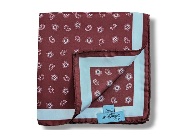 Battisti Pocket Square: Red with white paisley, pure silk