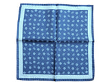 Battisti Pocket Square: Mid blue with white paisley, pure silk