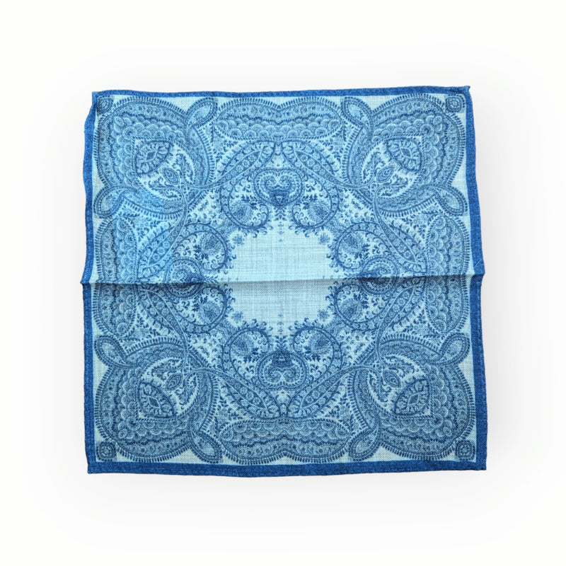 Battisti Pocket Square Soft blue bandana paisley, pure wool