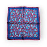 Battisti Pocket Square: Red with blue/yellow paisley, pure silk
