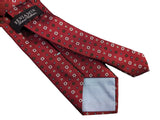 Benjamin Tie Red with Olive/White Geometric Pattern silk