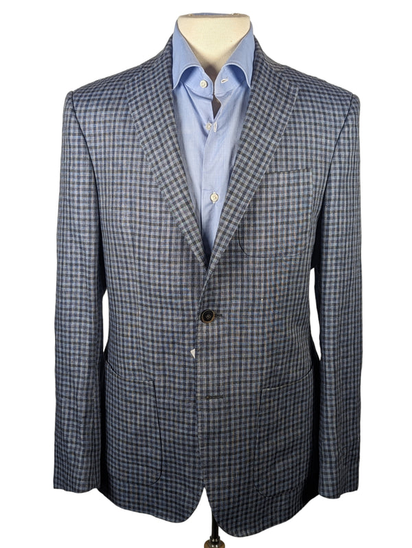 Collezione Angelico Sport Coat 40R Grey/Blue check 2-button Linen