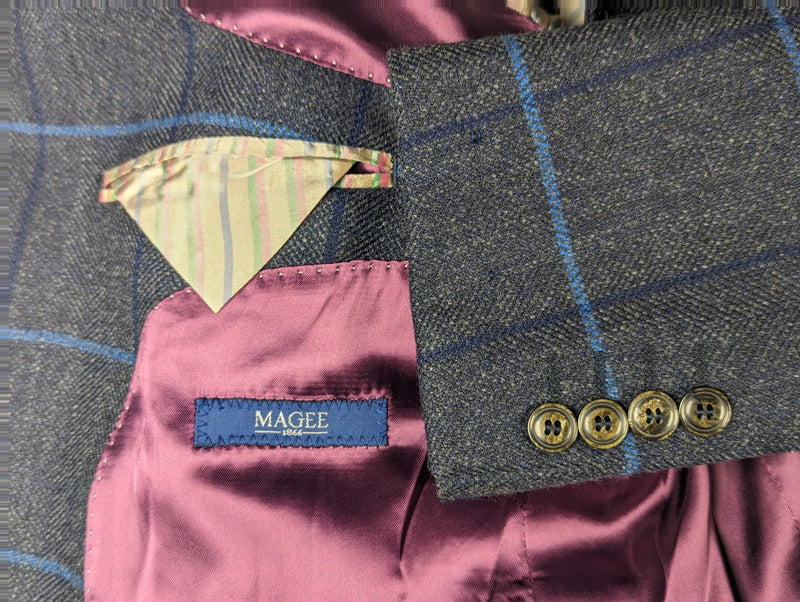 Magee 1866 Donegal Tweed Coat 38/40R Blue Windowpane Pure wool