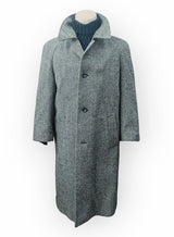 Vintage Canda Heavy Tweed Balmacaan Coat 40/42 Grey Herringbone 3-button Pure Wool